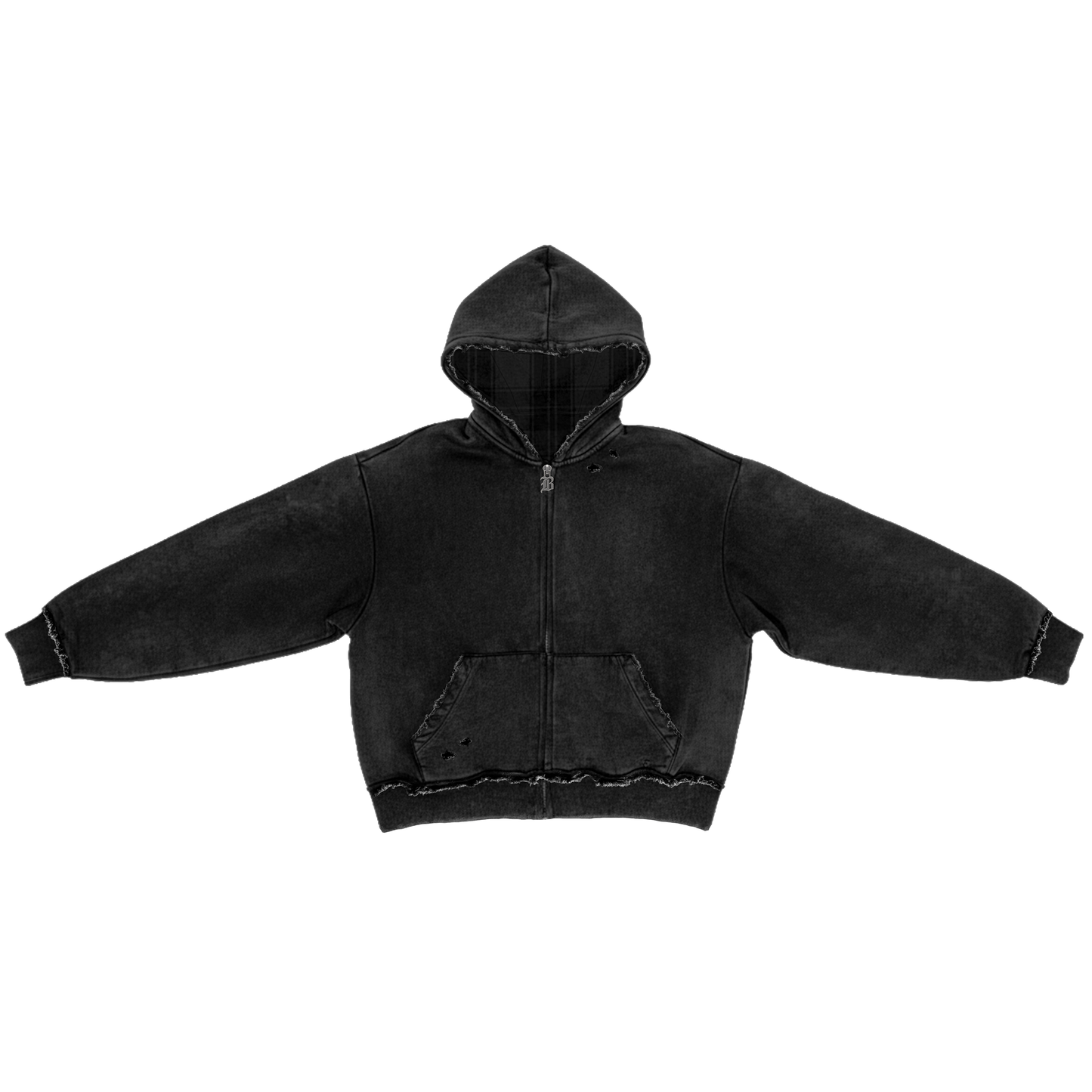 BLACK ACID WASH ZIP UP