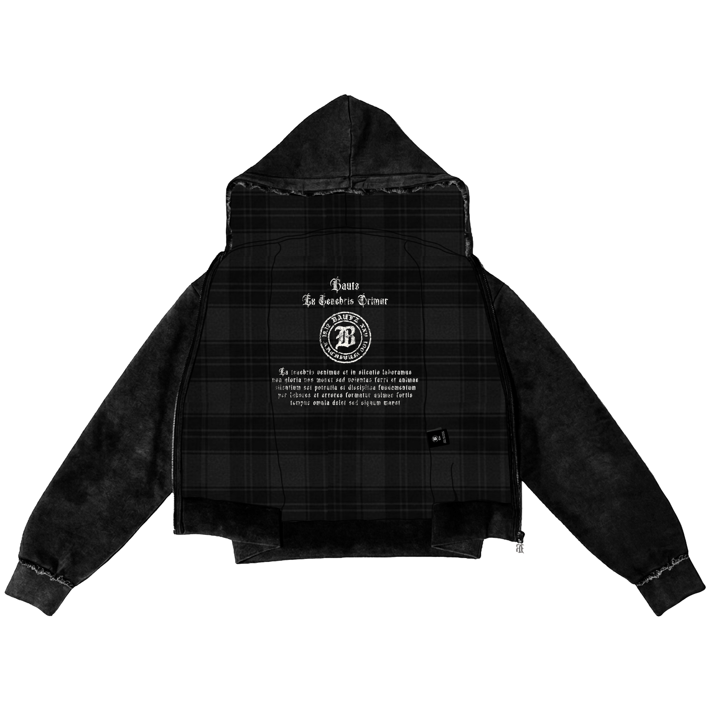 BLACK ACID WASH ZIP UP